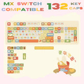 132 Key Keycap Set Cute Ramen-Inspired, MX Switch, MOA Profile, PBT Dye Sublimation Mechanical Keyboard Keycaps, Gamer Girl Gift Ideas